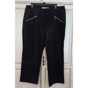 Jamie Sadock Crop Golf Pants‎ Black Sz 18 Gold Zippers Stretch Pull On